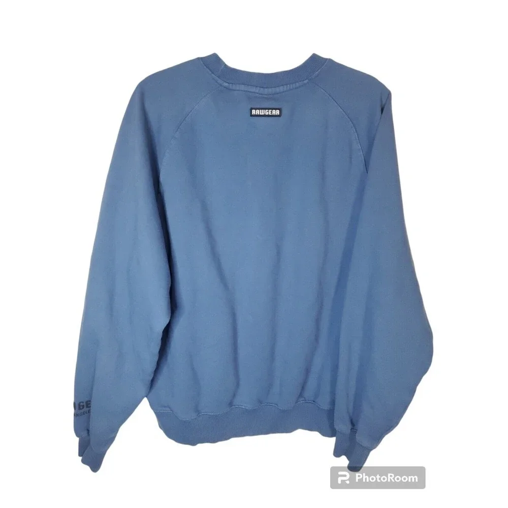 Raw Gear Mens Crewneck Pullover‎ Size Large Sweatshirt Blue Fleece Sweater